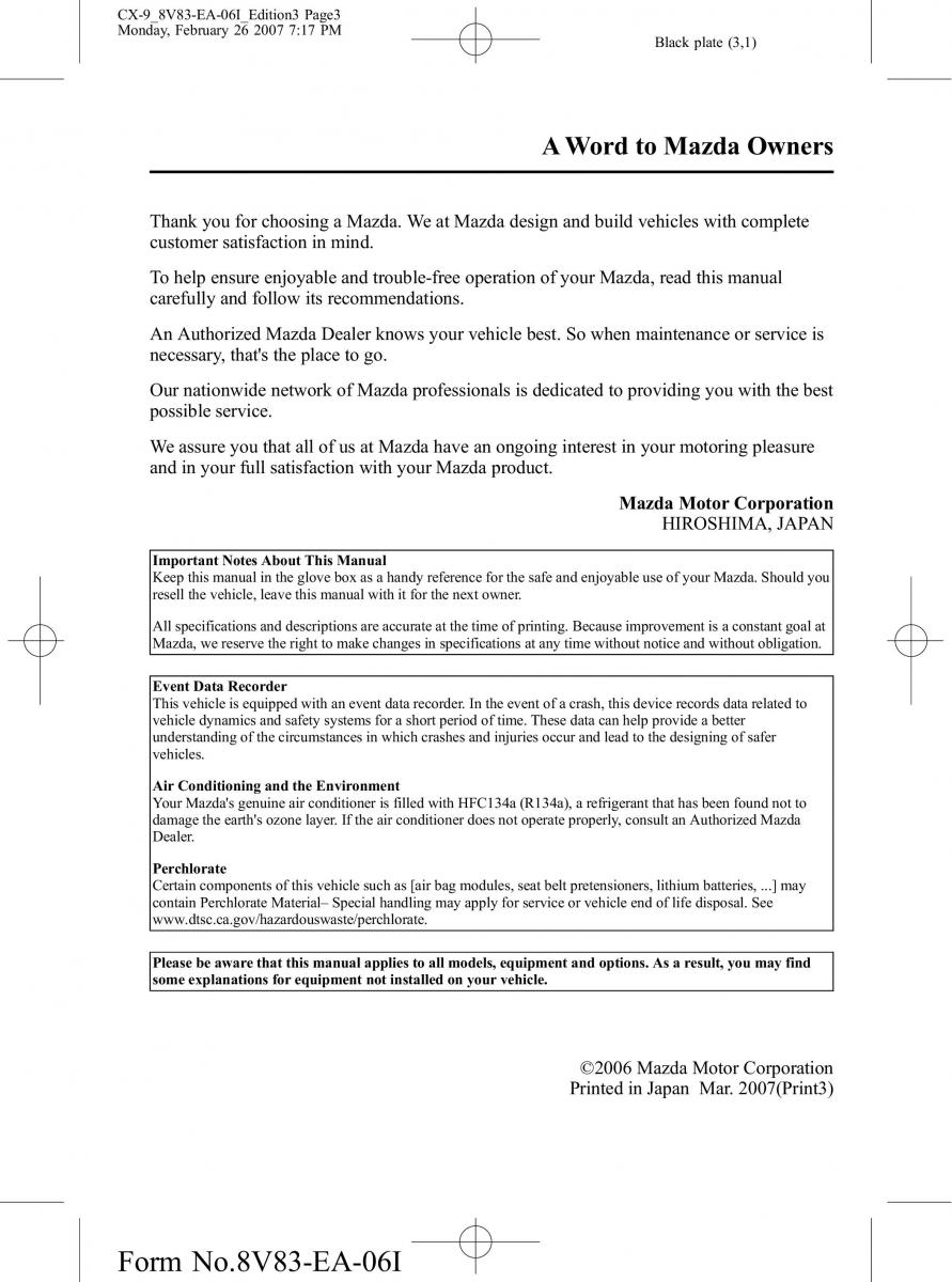 manual  Mazda CX 9 owners manual / page 3