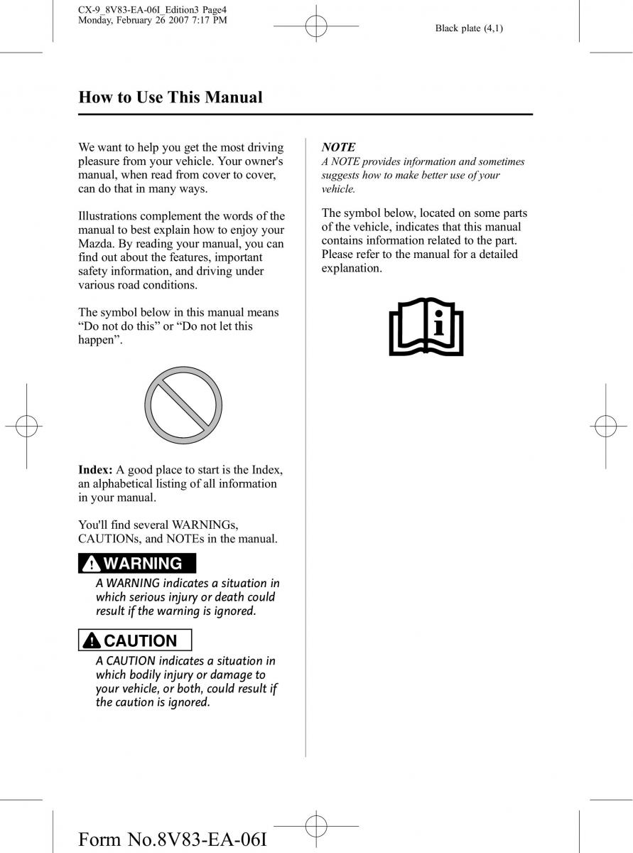 manual  Mazda CX 9 owners manual / page 4