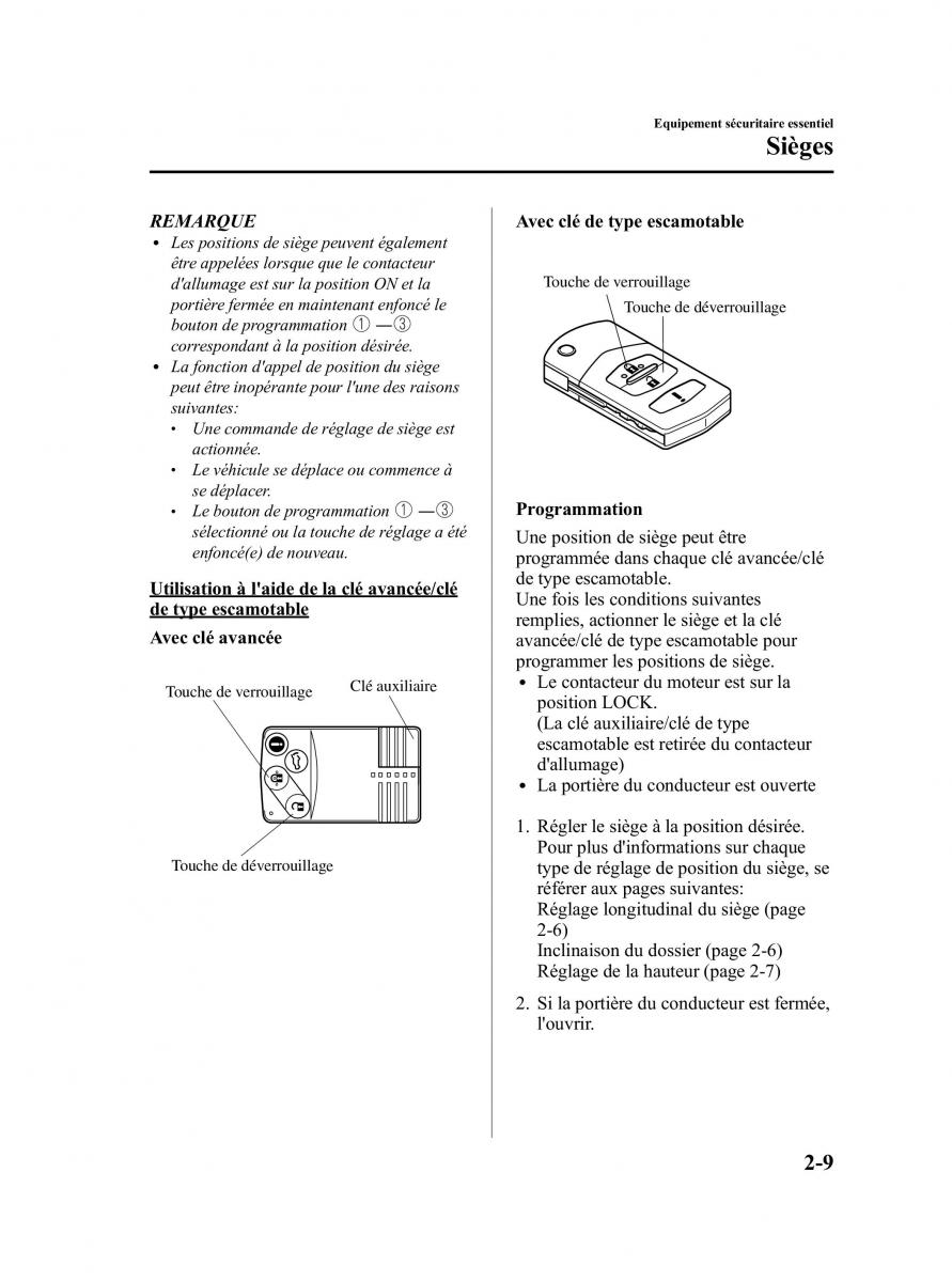 manual  Mazda CX 9 owners manual manuel du proprietaire / page 21