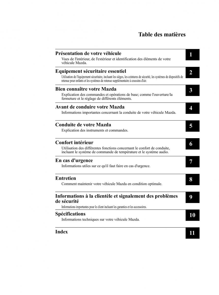 Mazda CX 9 owners manual manuel du proprietaire / page 5
