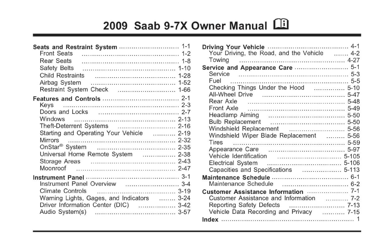 Saab 9 7X owners manual / page 2
