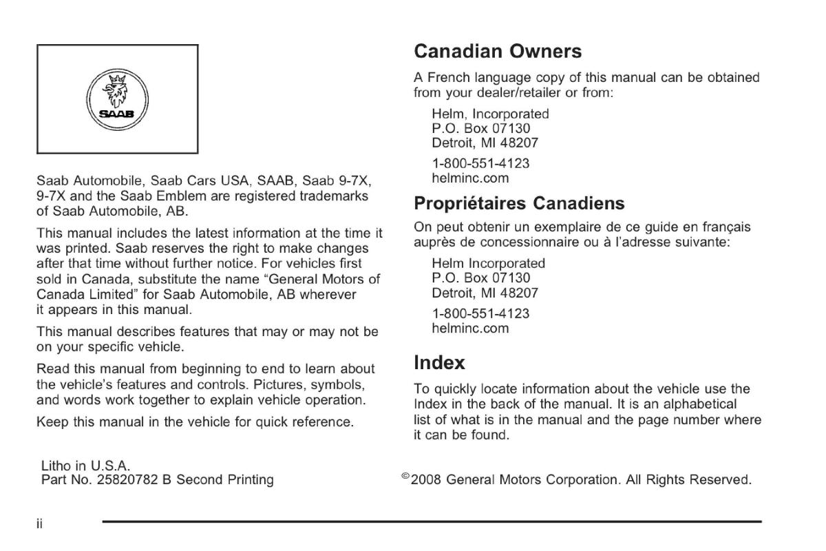 Saab 9 7X owners manual / page 3