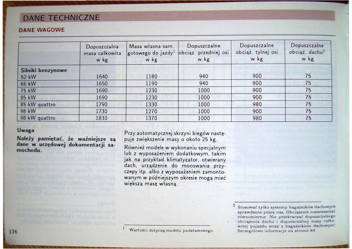 Audi 80 B4 instrukcja obslugi / page 178