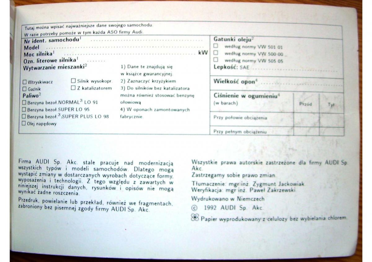 Audi 80 B4 instrukcja obslugi / page 191