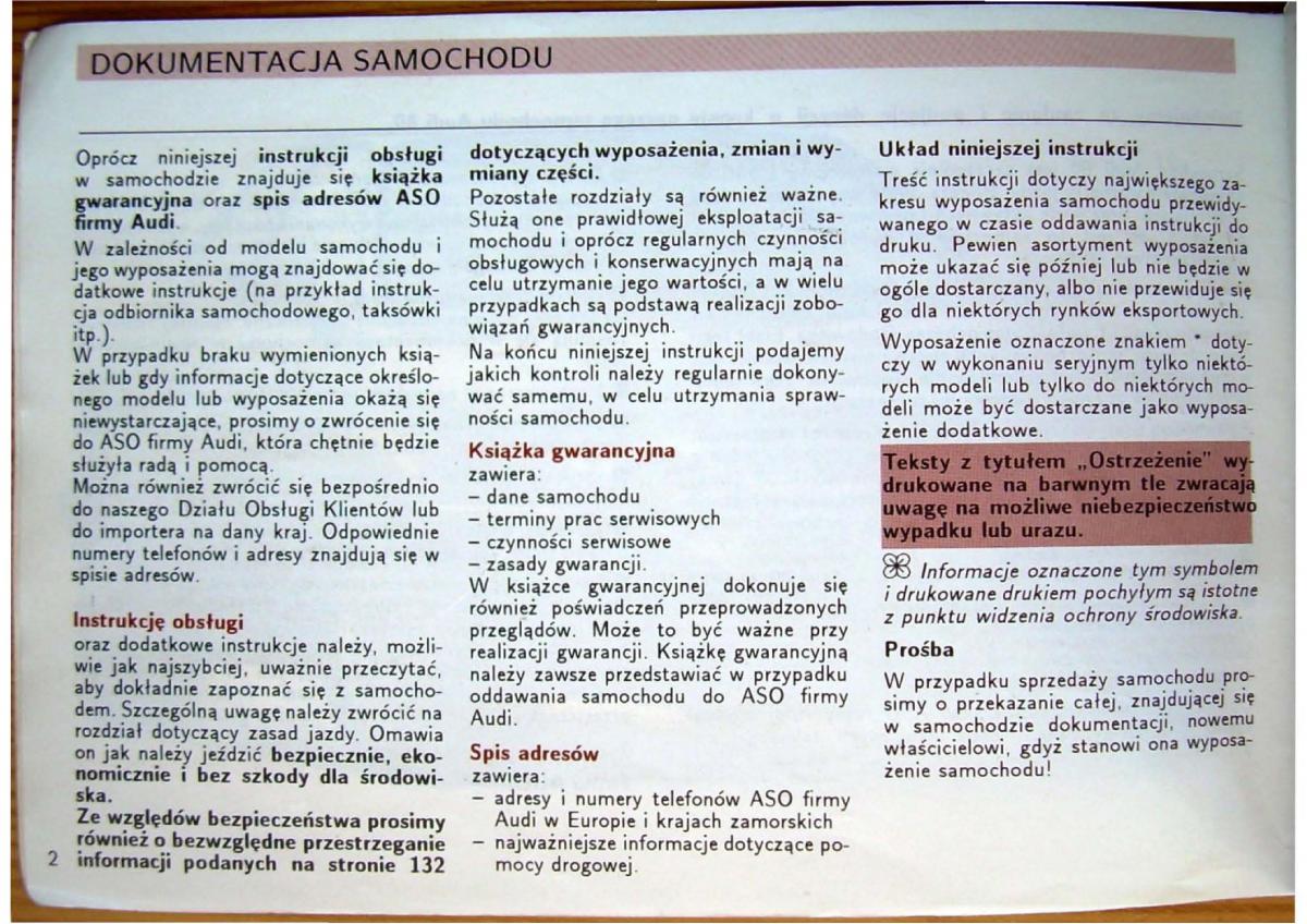 Audi 80 B4 instrukcja obslugi / page 4