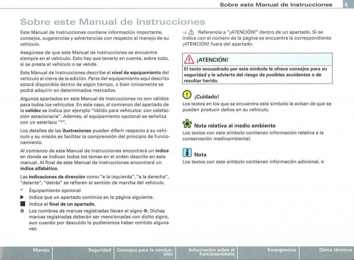 manual  Audi A3 II 2 8P owners manual manual del propietario / page 7