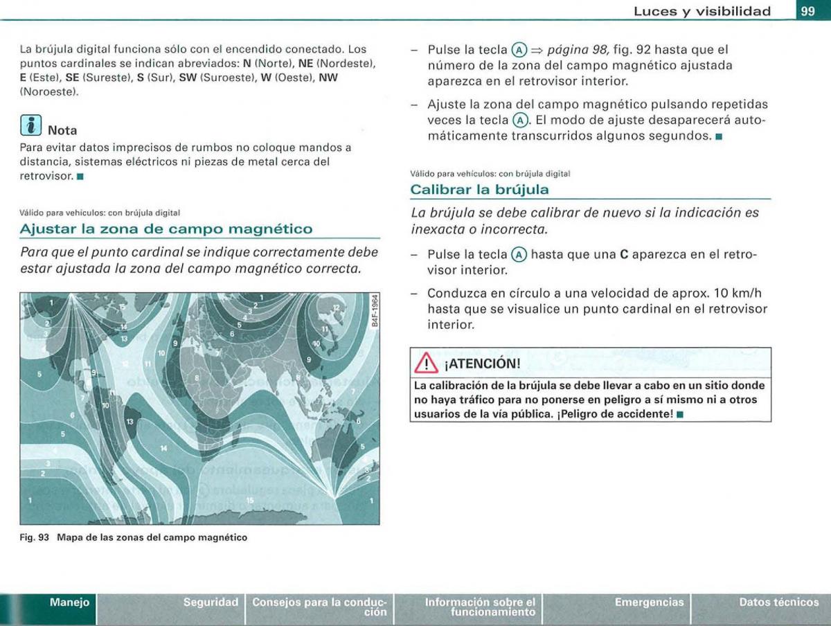 manual Audi A3 Audi A3 II 2 8P owners manual manual del propietario / page 101