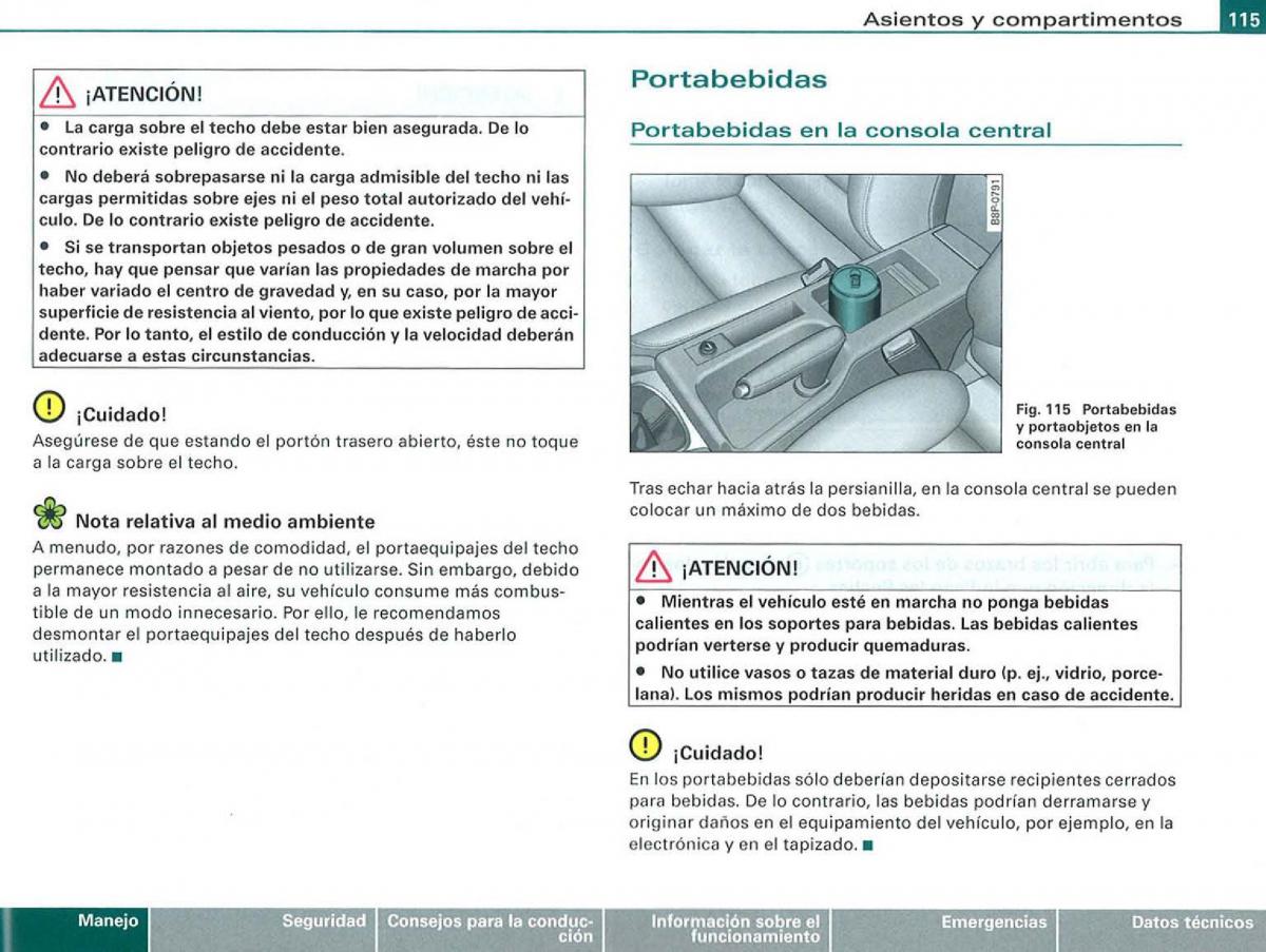 manual Audi A3 Audi A3 II 2 8P owners manual manual del propietario / page 117