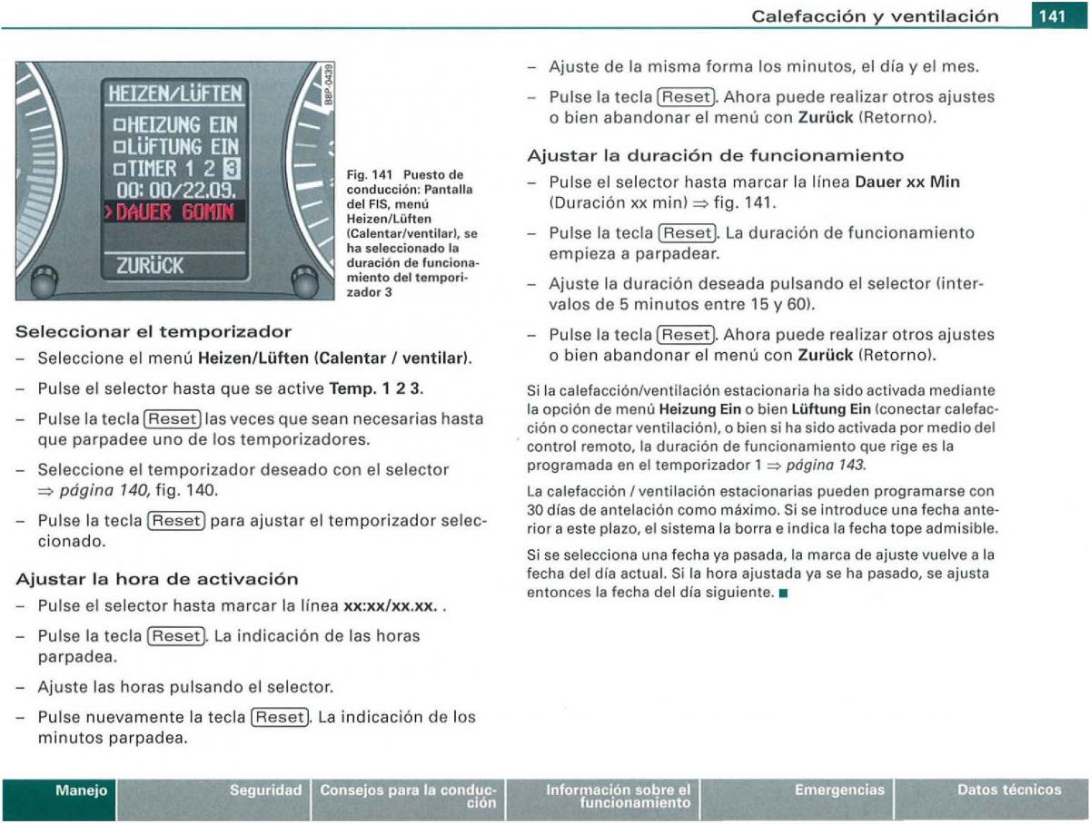 manual Audi A3 Audi A3 II 2 8P owners manual manual del propietario / page 143