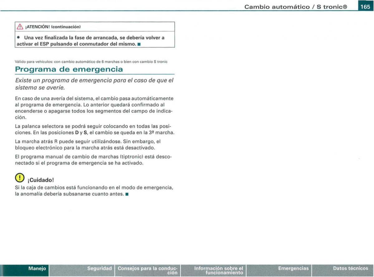 Audi A3 II 2 8P owners manual manual del propietario / page 167