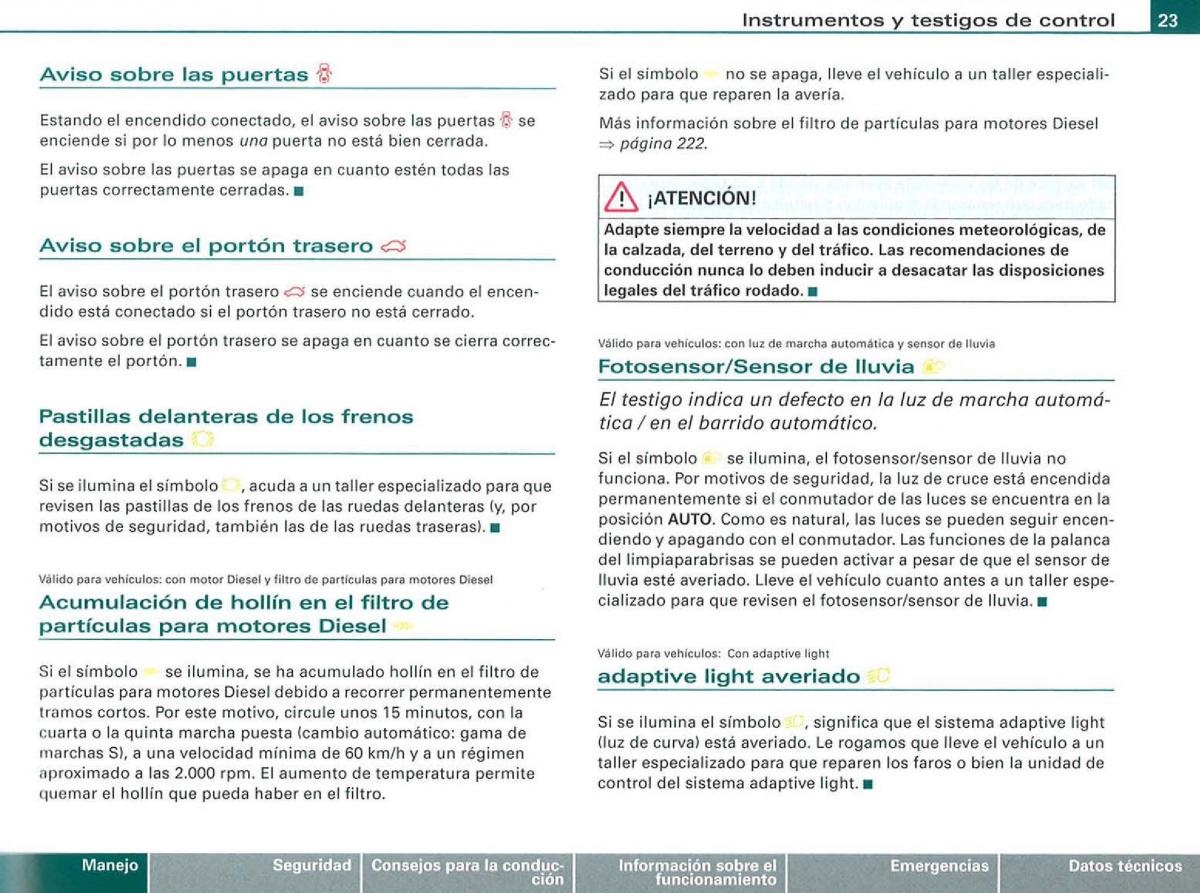 Audi A3 II 2 8P owners manual manual del propietario / page 25