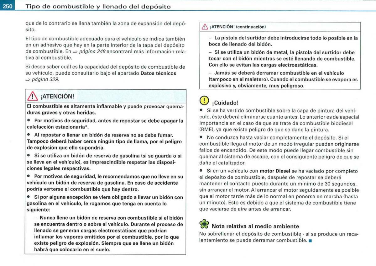 manual Audi A3 Audi A3 II 2 8P owners manual manual del propietario / page 252