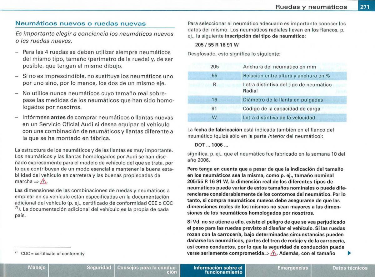 manual Audi A3 Audi A3 II 2 8P owners manual manual del propietario / page 273