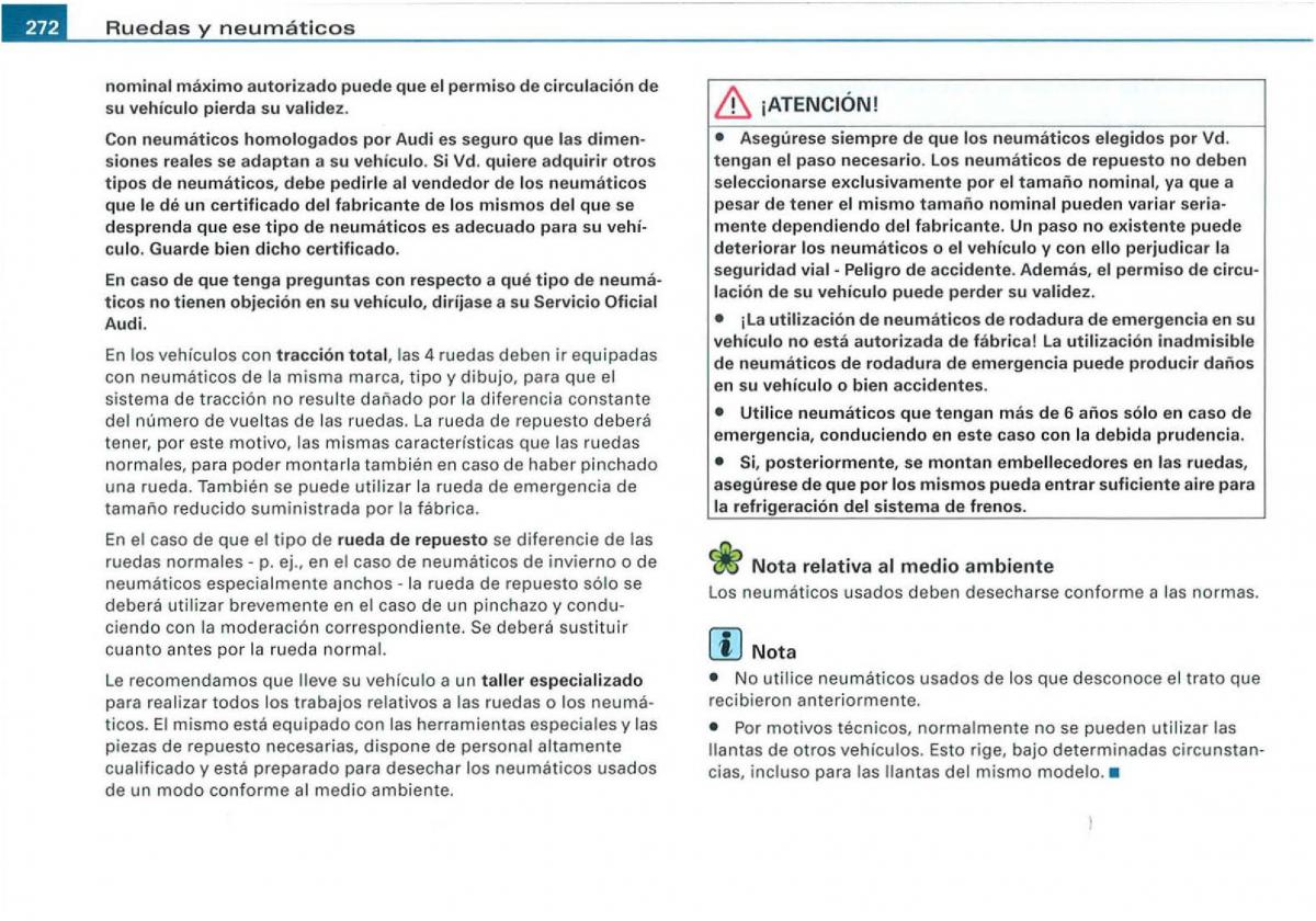 manual Audi A3 Audi A3 II 2 8P owners manual manual del propietario / page 274