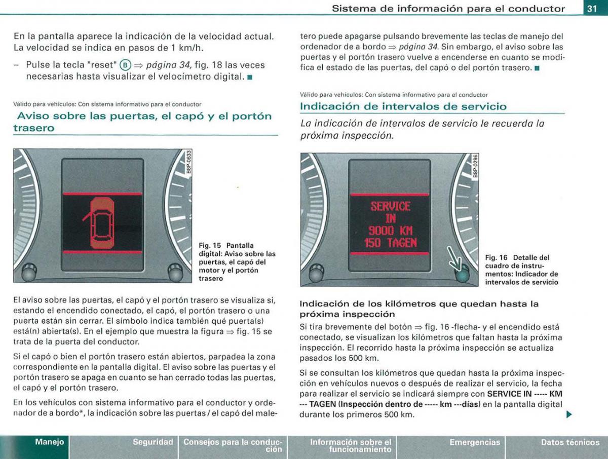 Audi A3 II 2 8P owners manual manual del propietario / page 33