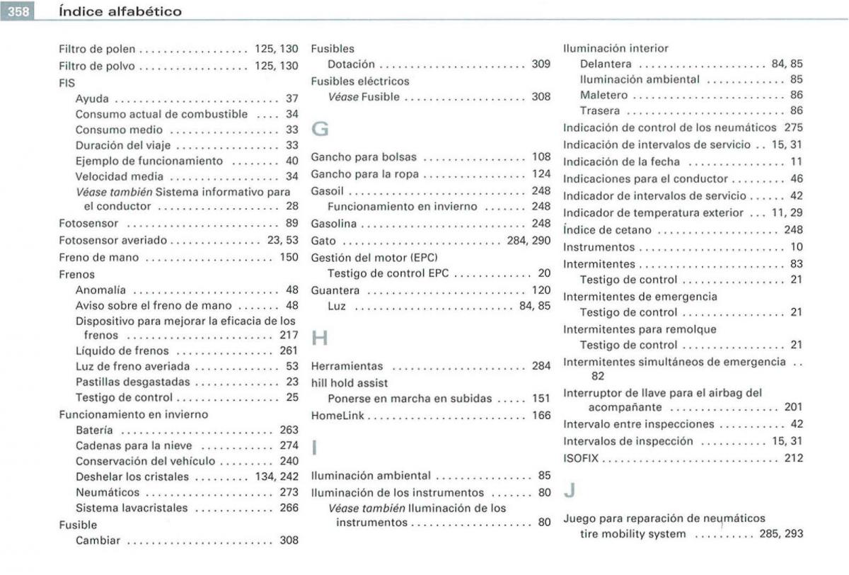 manual  Audi A3 II 2 8P owners manual manual del propietario / page 360