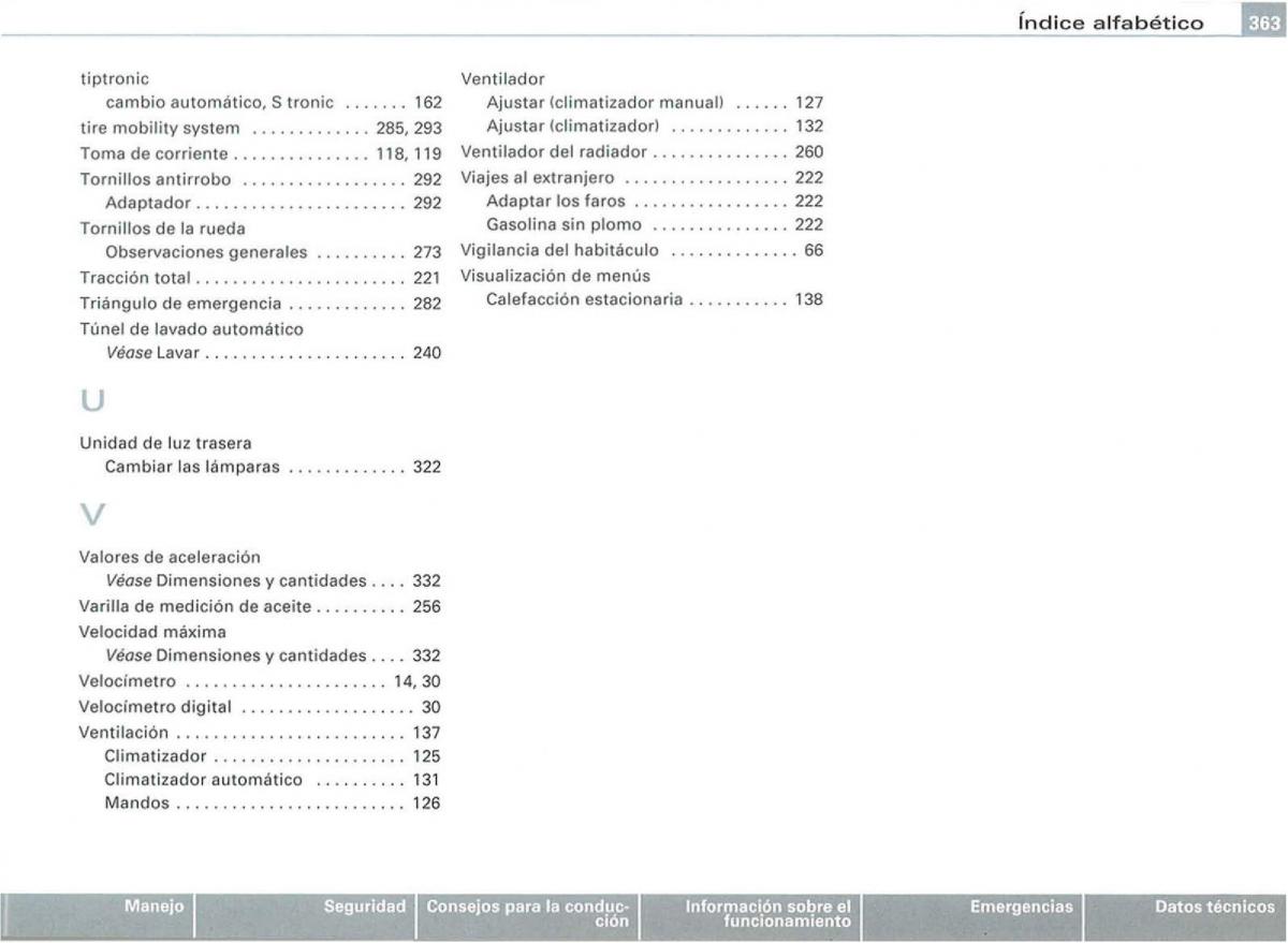 manual  Audi A3 II 2 8P owners manual manual del propietario / page 365