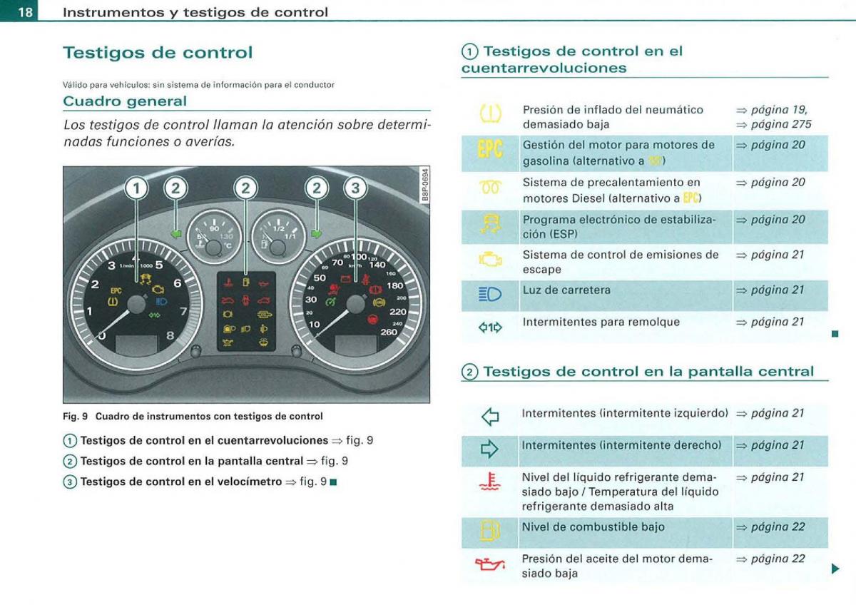 Audi A3 II 2 8P owners manual manual del propietario / page 20
