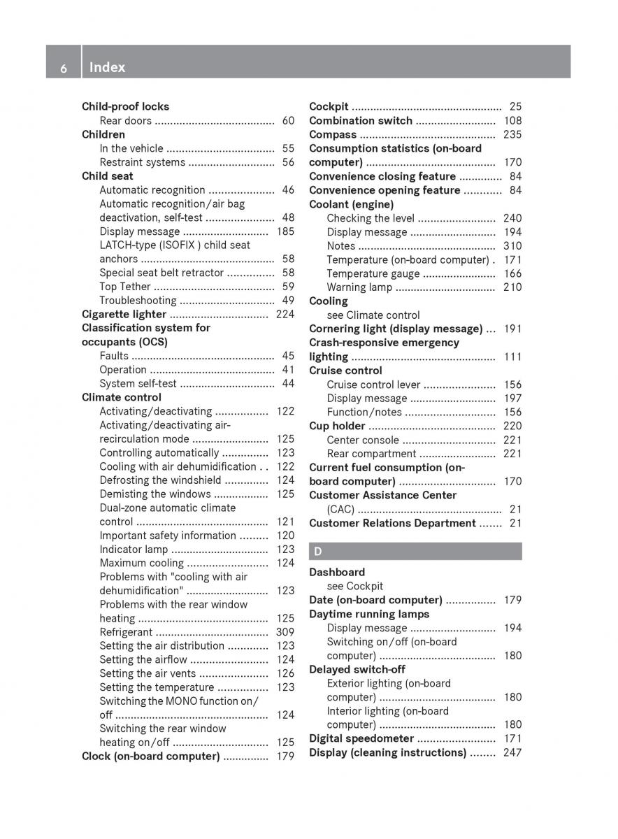 Mercedes Benz C Class W204 owners manual / page 8