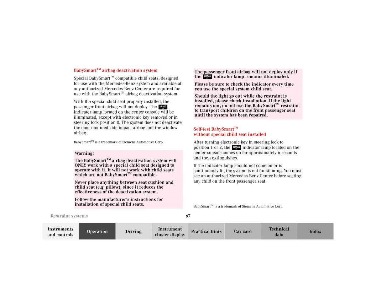 Mercedes Benz E Class W210 owners manual / page 70