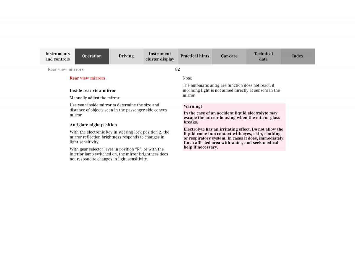 Mercedes Benz E Class W210 owners manual / page 85