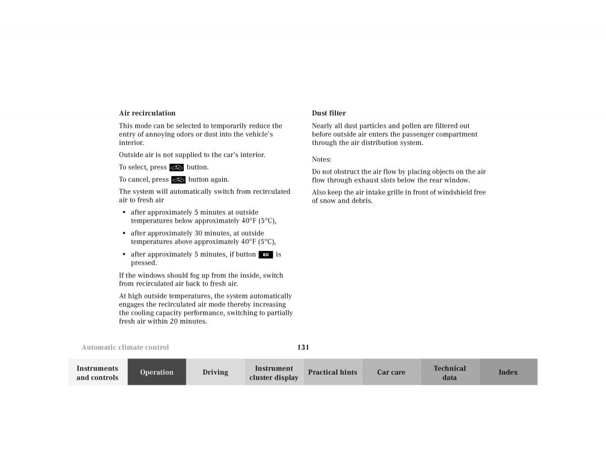 Mercedes Benz E Class W210 owners manual / page 134