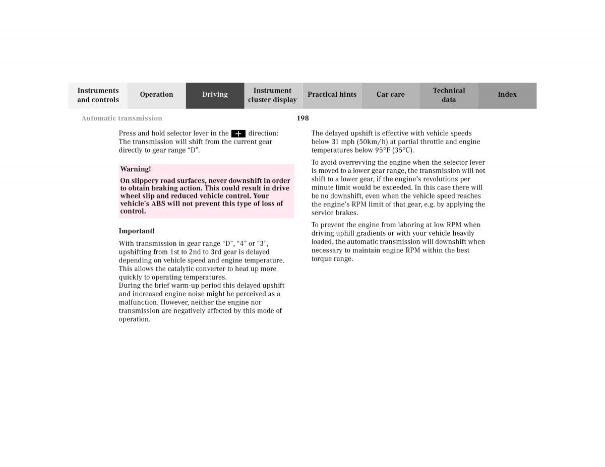 Mercedes Benz E Class W210 owners manual / page 201