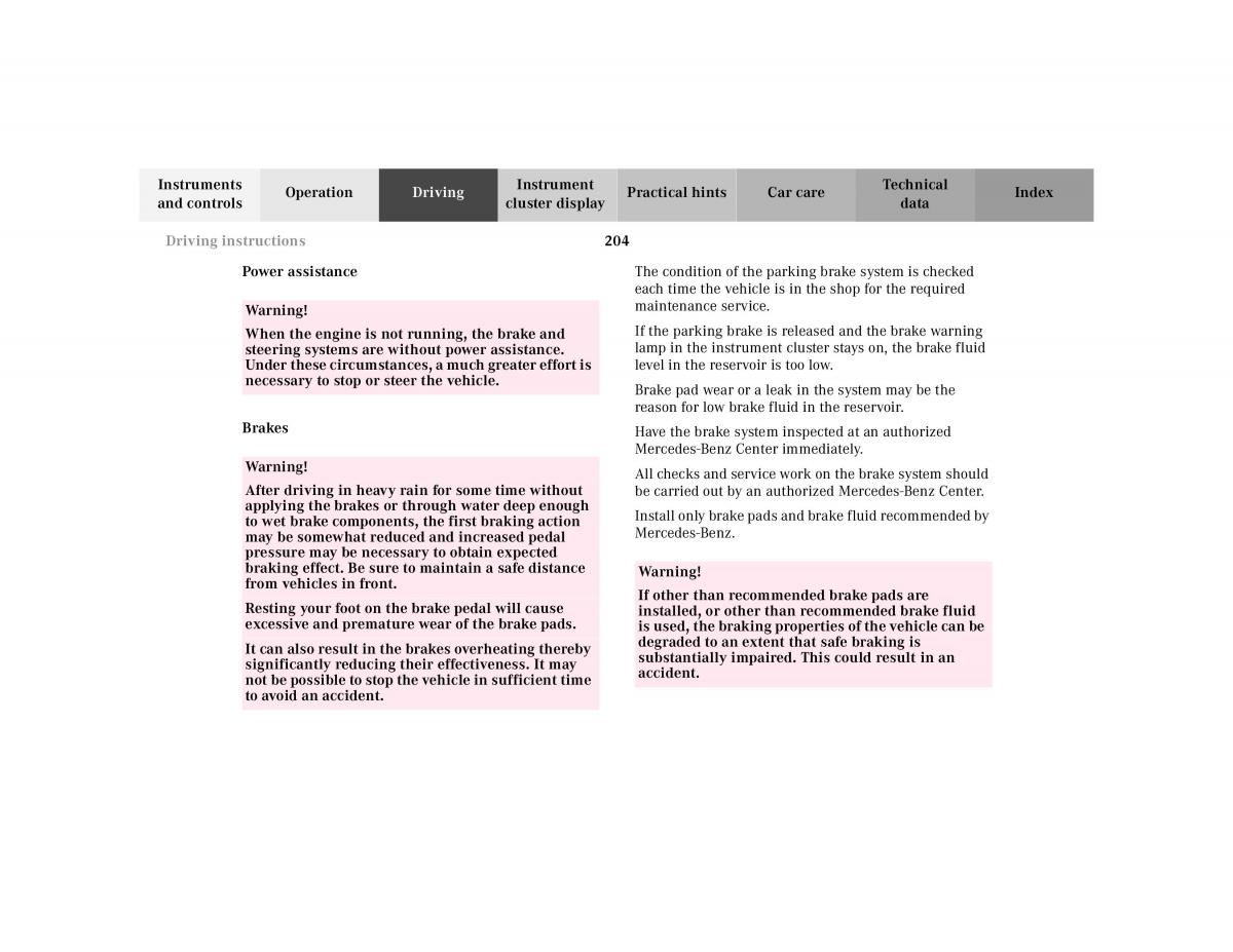 Mercedes Benz E Class W210 owners manual / page 207