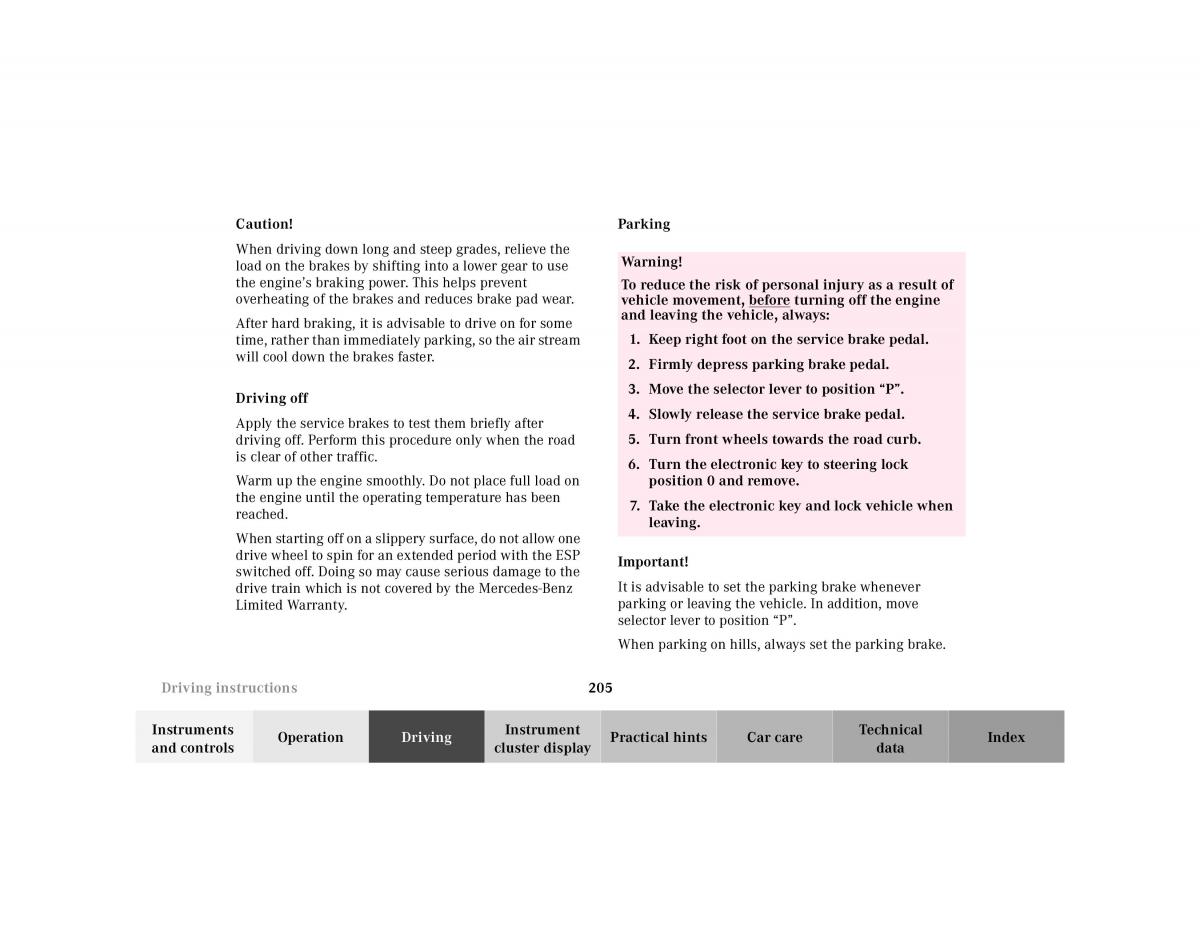 Mercedes Benz E Class W210 owners manual / page 208
