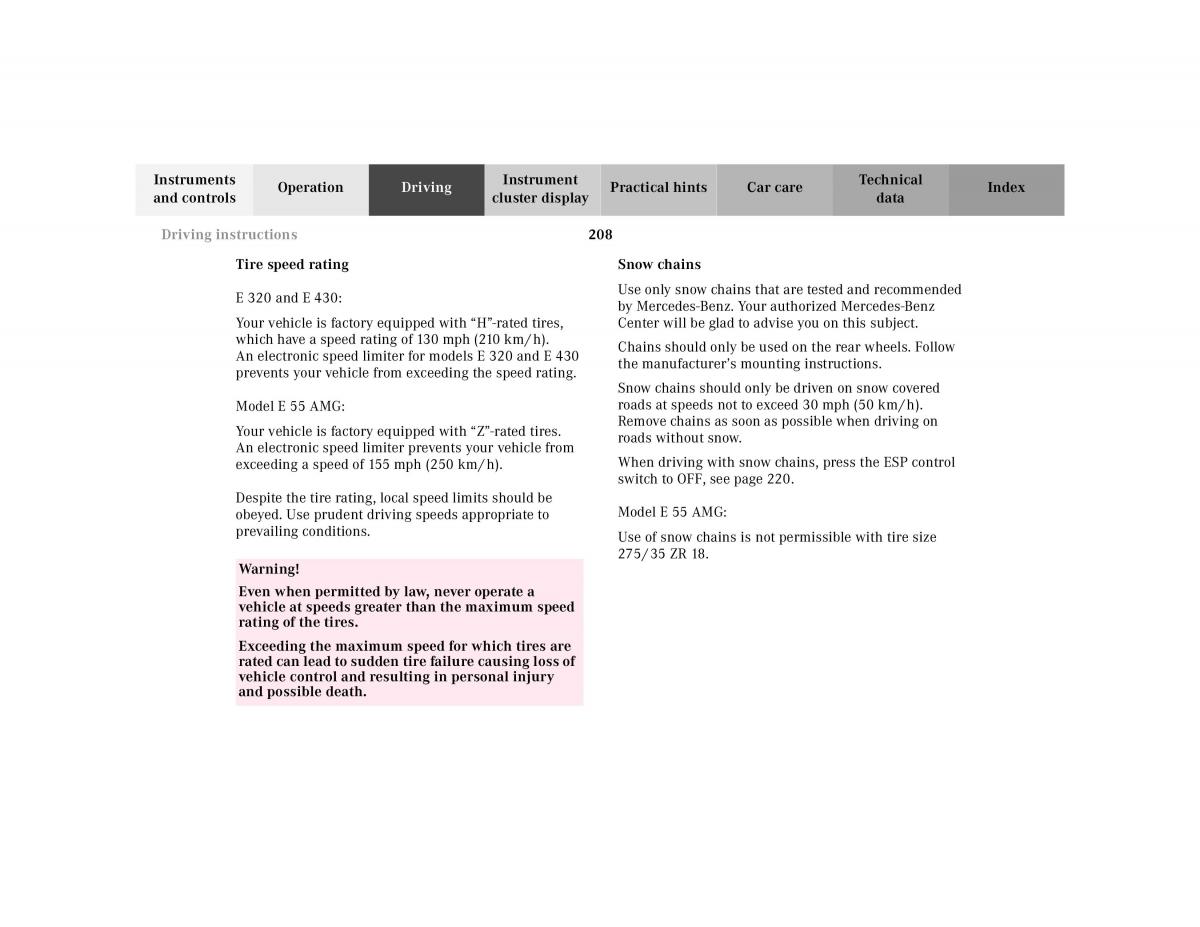 Mercedes Benz E Class W210 owners manual / page 211