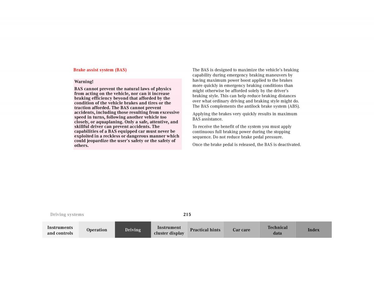 Mercedes Benz E Class W210 owners manual / page 218