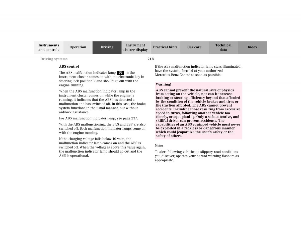 Mercedes Benz E Class W210 owners manual / page 221