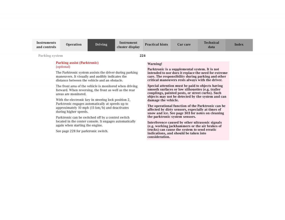 Mercedes Benz E Class W210 owners manual / page 227
