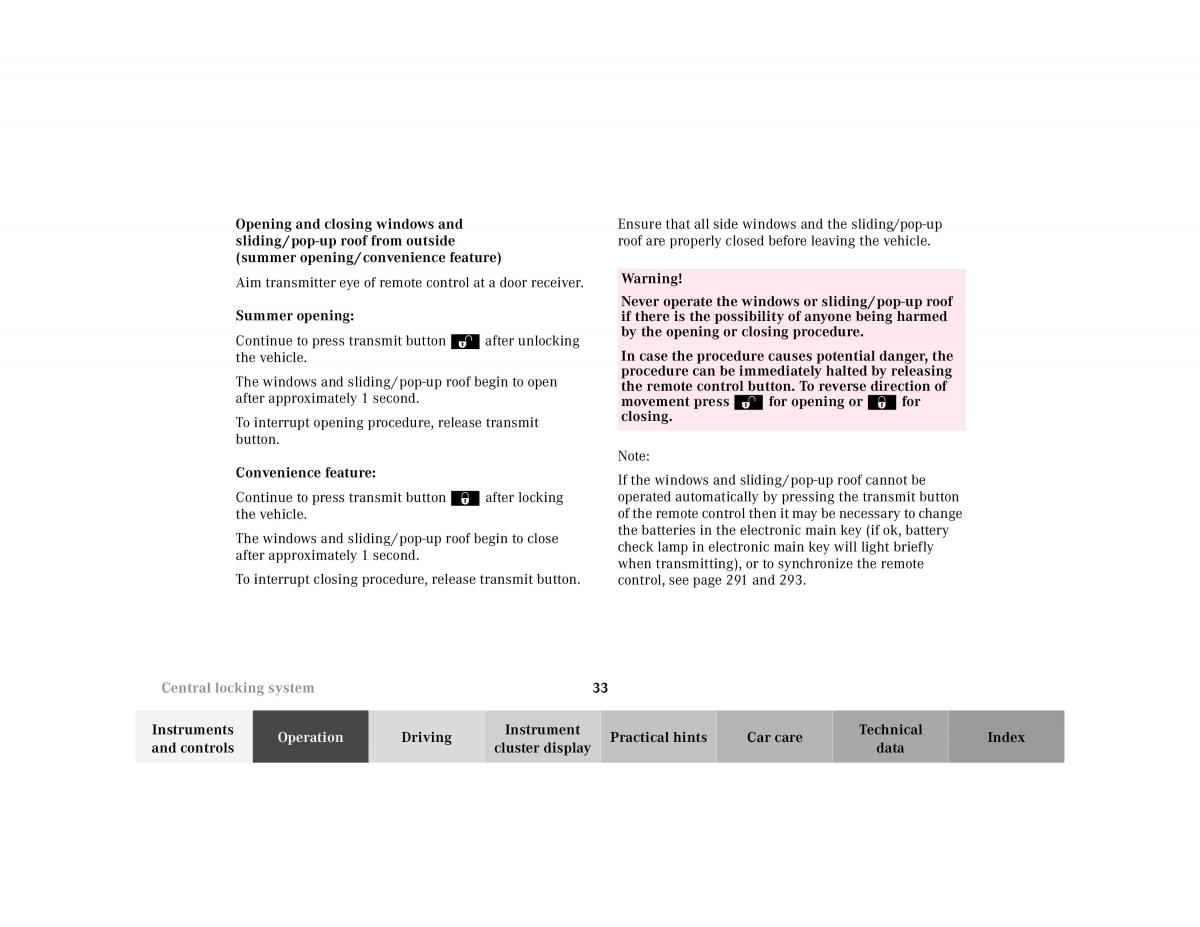 Mercedes Benz E Class W210 owners manual / page 36