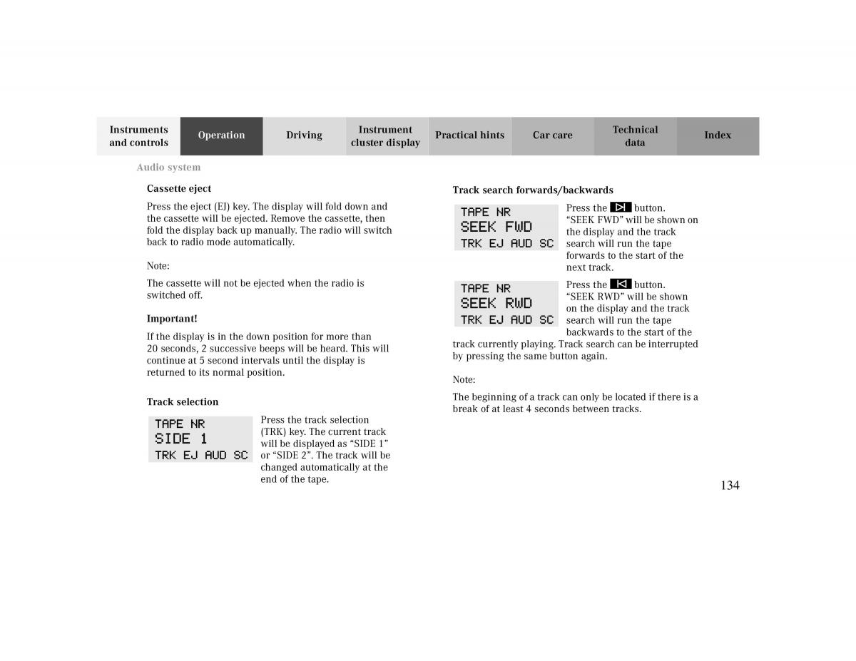 Mercedes Benz CLK Cabrio W208 owners manual / page 134