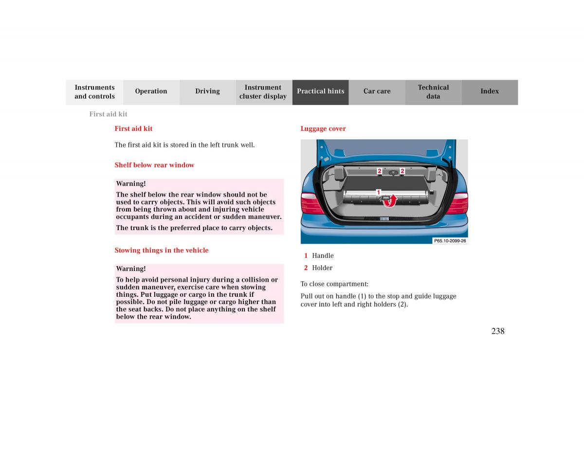 Mercedes Benz CLK Cabrio W208 owners manual / page 238
