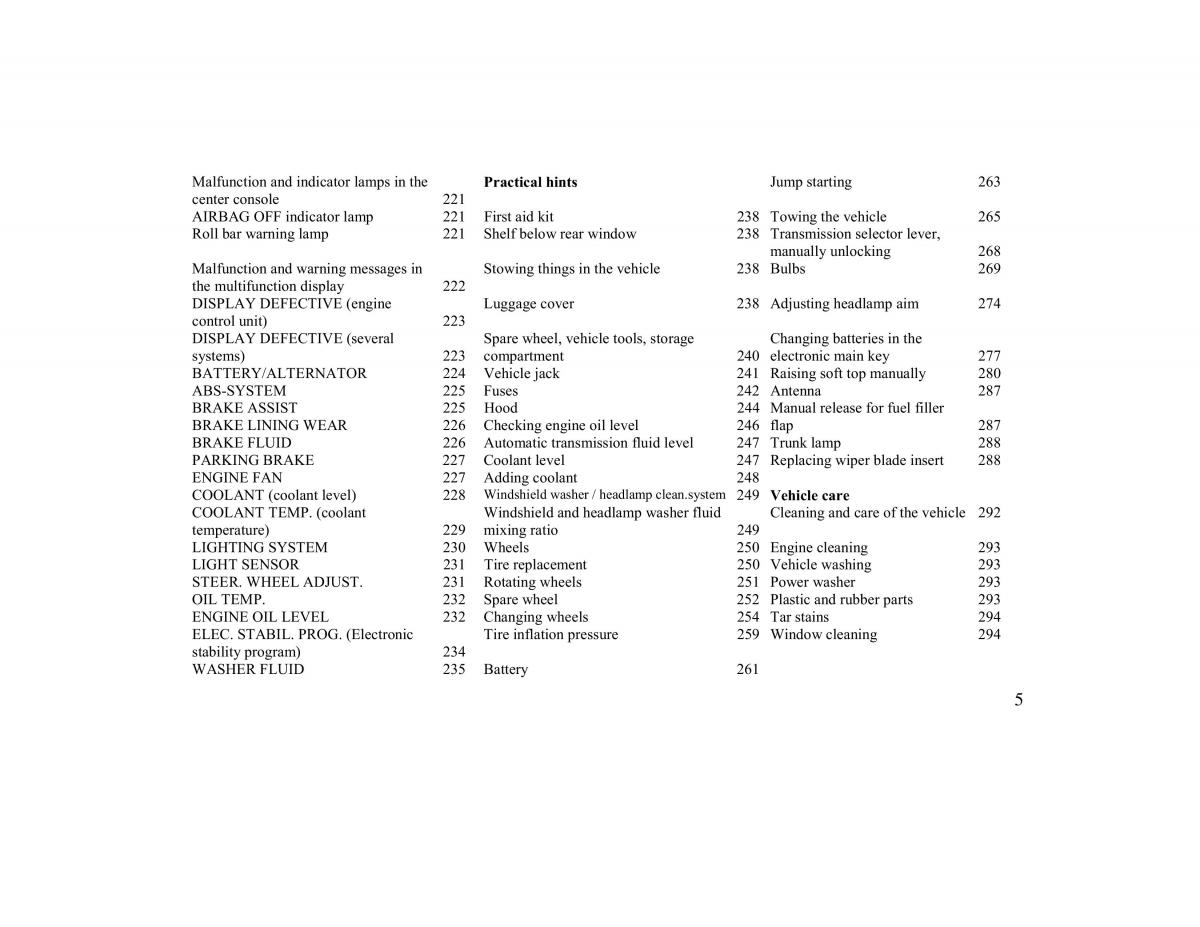 Mercedes Benz CLK Cabrio W208 owners manual / page 5