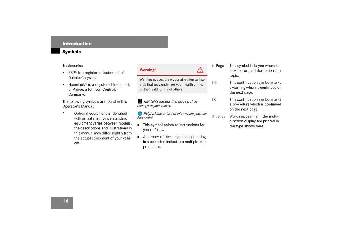 Mercedes Benz ML W164 owners manual / page 17