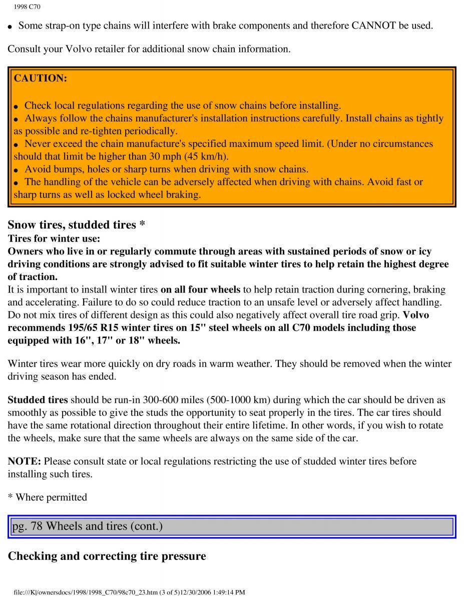 Volvo C70 NI N1 owners manual / page 98