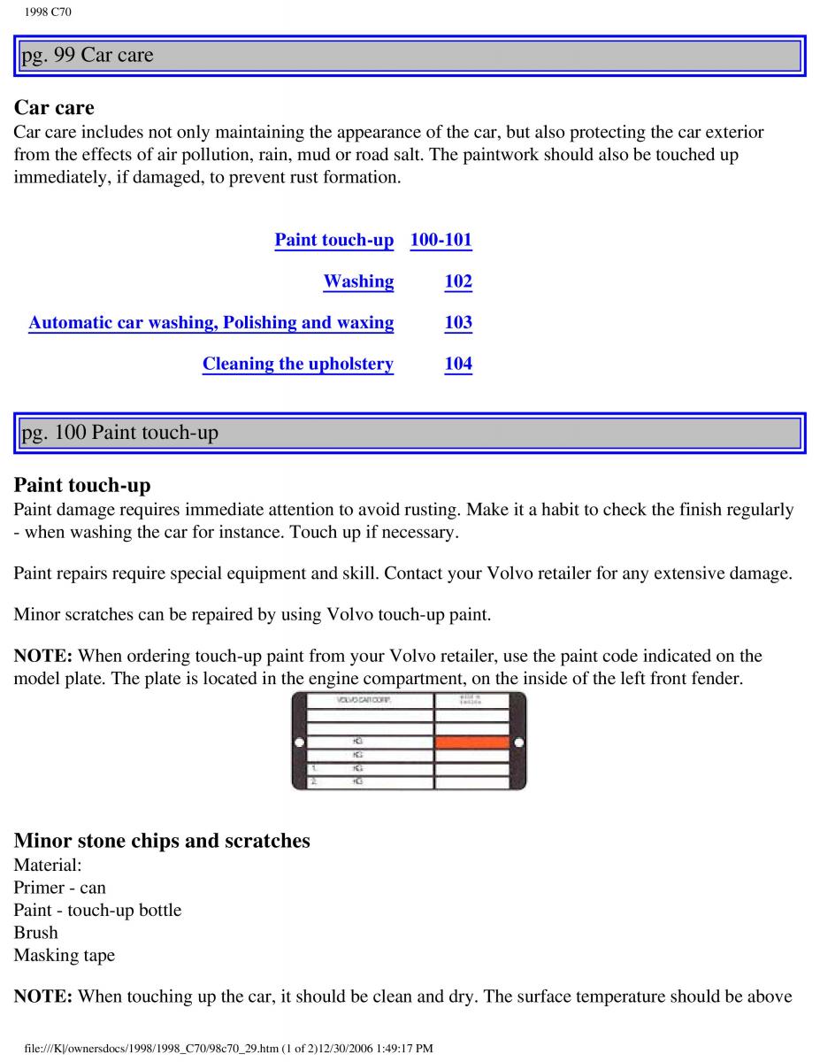 Volvo C70 NI N1 owners manual / page 122