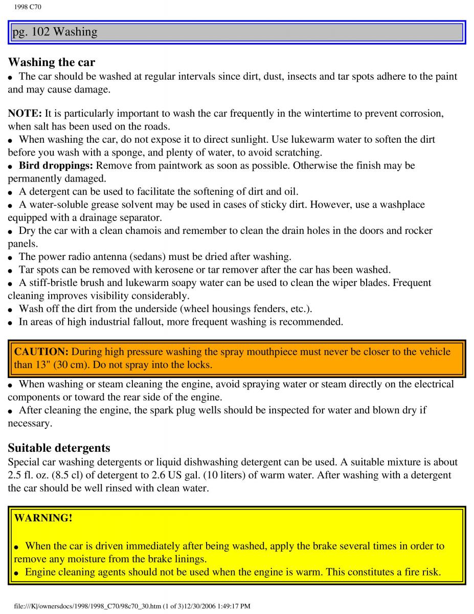 Volvo C70 NI N1 owners manual / page 124