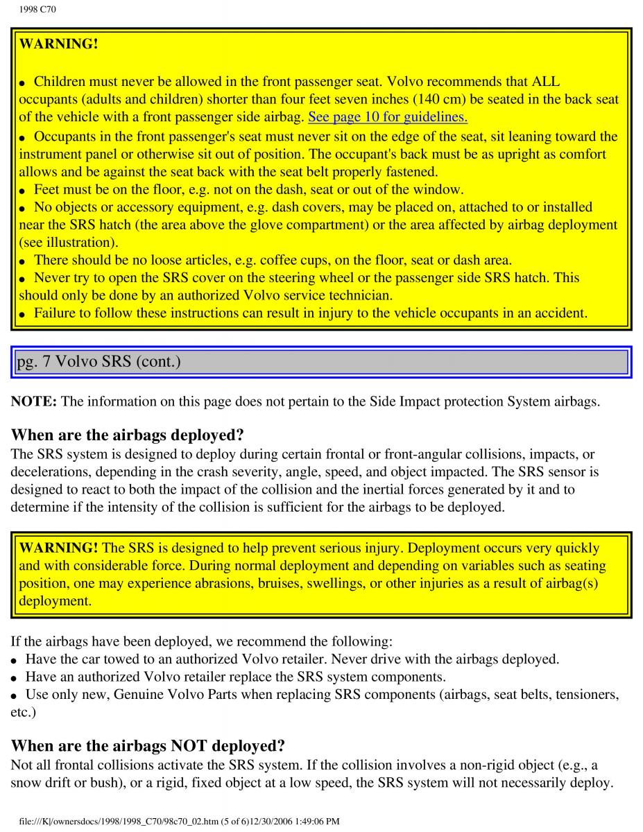 Volvo C70 NI N1 owners manual / page 13