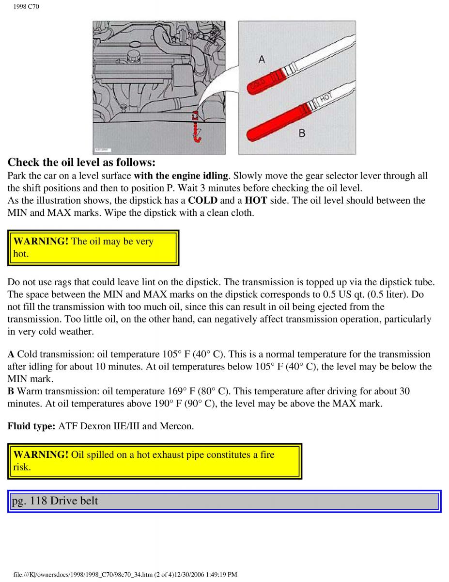 Volvo C70 NI N1 owners manual / page 142