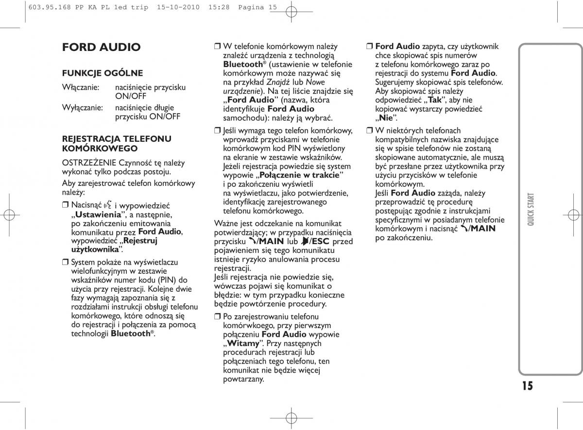 manual  Ford Ka II 2 instrukcja / page 16