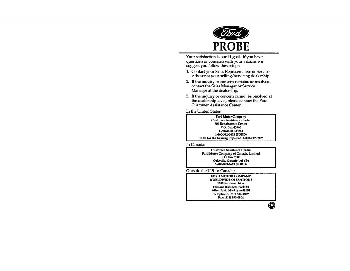Ford Probe II 2 owners manual / page 1