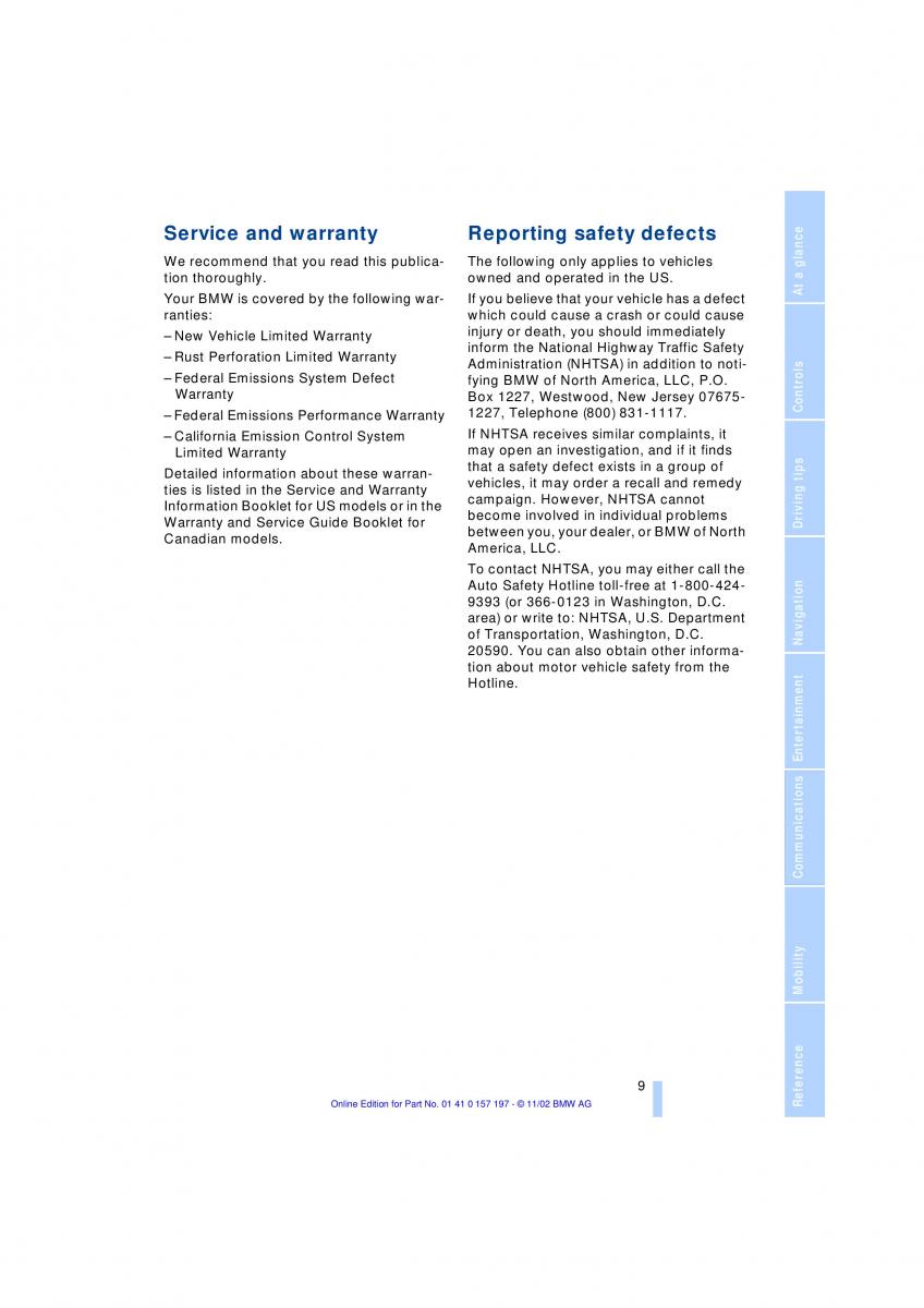 BMW 7 E65 owners manual / page 11