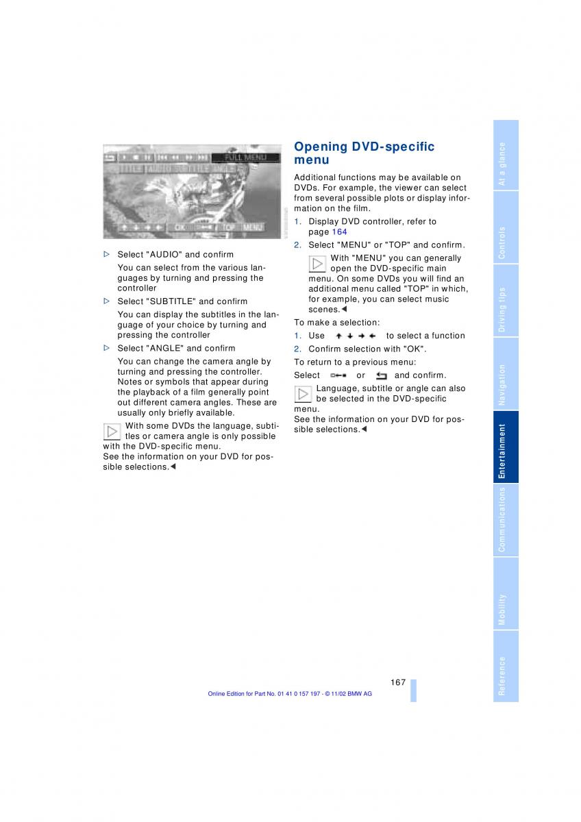 BMW 7 E65 owners manual / page 169
