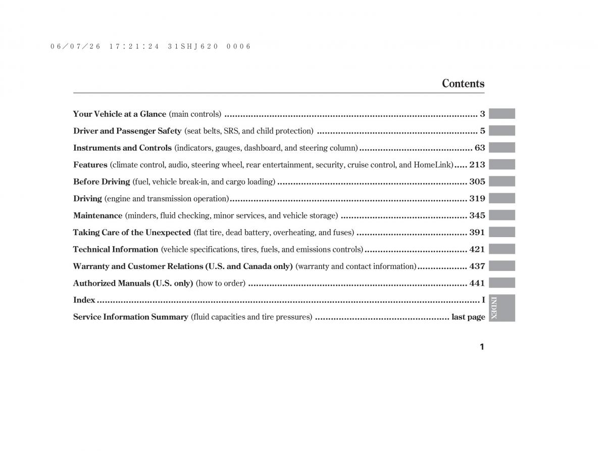 manual  Honda Odyssey III 3 owners manual / page 7