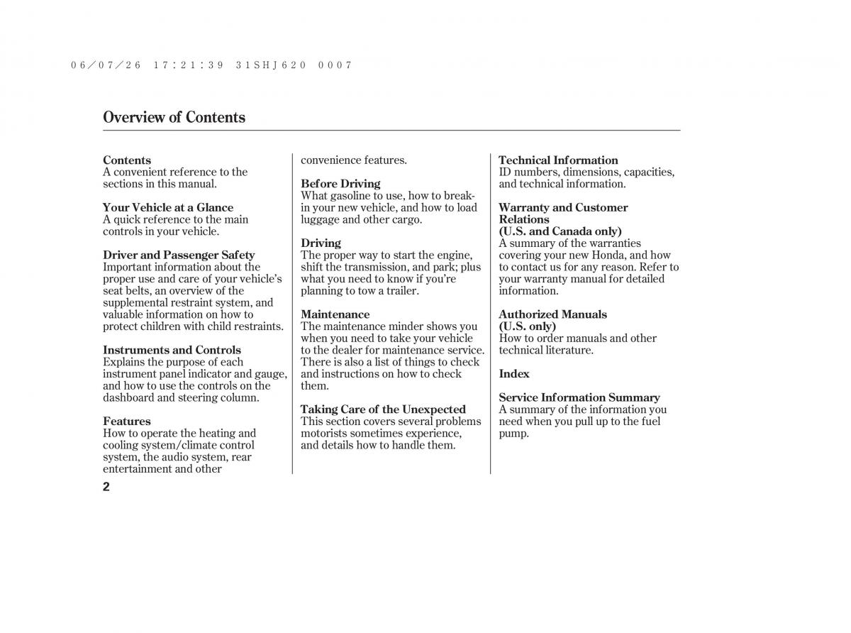 manual  Honda Odyssey III 3 owners manual / page 8