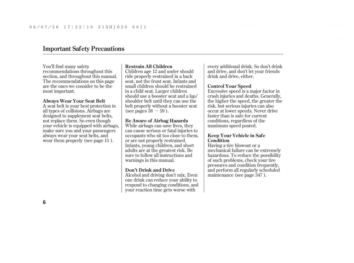 manual  Honda Odyssey III 3 owners manual / page 12